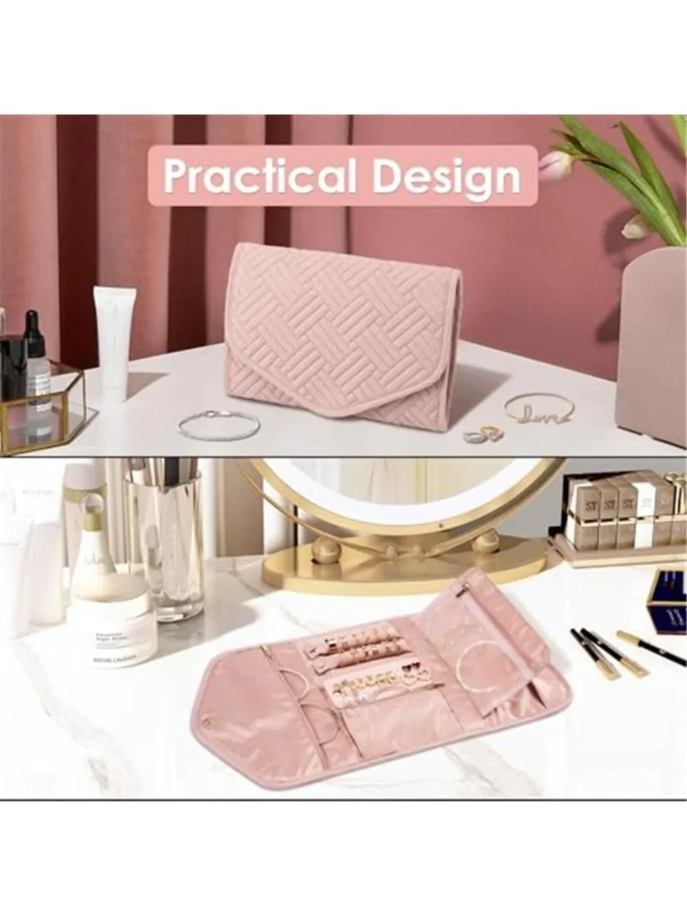 Travel Jewelry Roll Organizer Case Necklace Ring Earring Storage Velvet Pouch